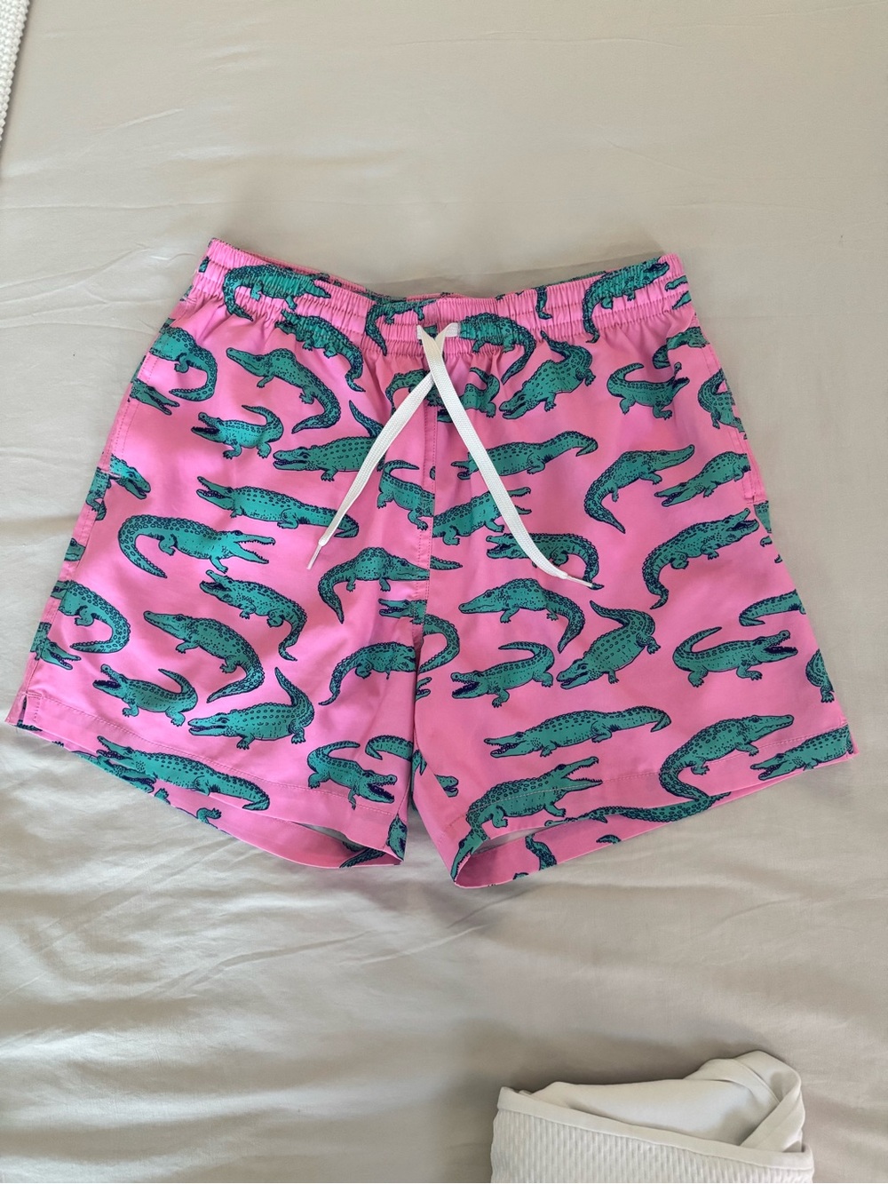 chubbies Pink Swim Trunks with Green Alligator Print